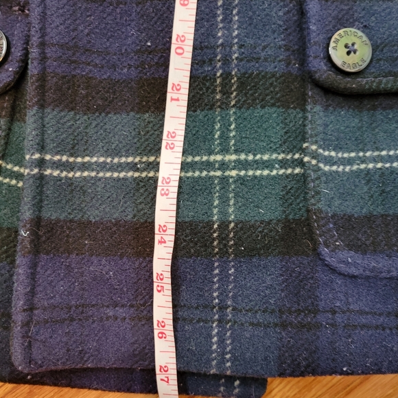 American Eagle Plaid Double-Breasted Women's Wool Coat Size M Blue & Green - Picture 14 of 16